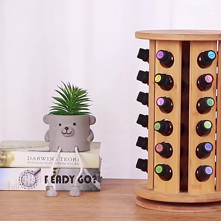 36 Slots Bamboo Rotating Mahahalagang Oil Rack Aromatherapy Storage Stand Cosmetic Organizer Display Perfume Nail Polish Holder1