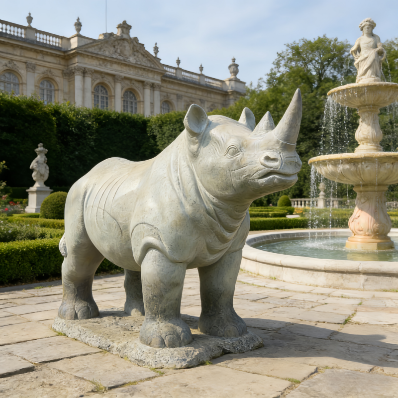 Garden Stone Rhinoceros Sculpture