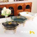 Europe-Style Gold Oval Ceramic Casserole with Iron Stand1