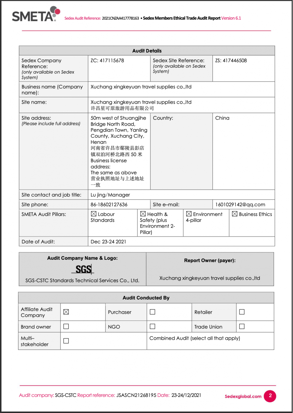 Sedex Members Ethical Trade Audit Report