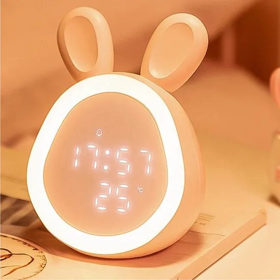 Mesa recarregável Baby Rabbit Lamp Silicone Temperation Clock Bedside Animal Night Light1