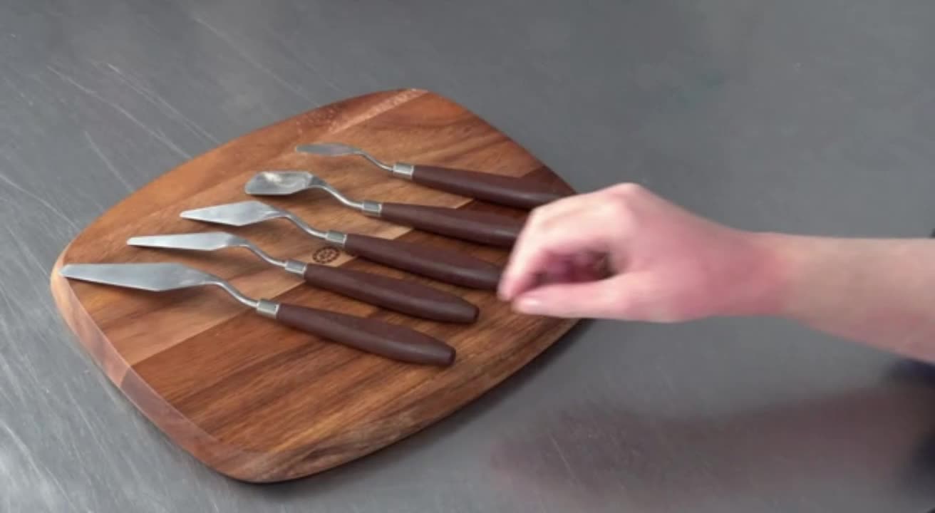 5 pcs palet pisau set lukisan stainless scraper spatula pegangan kayu untuk artis kanvas cat minyak pencampur kue dekorat1