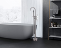 High Flow Floor Mount Bathtub Faucet with Handheld Shower and Swivel Spout1