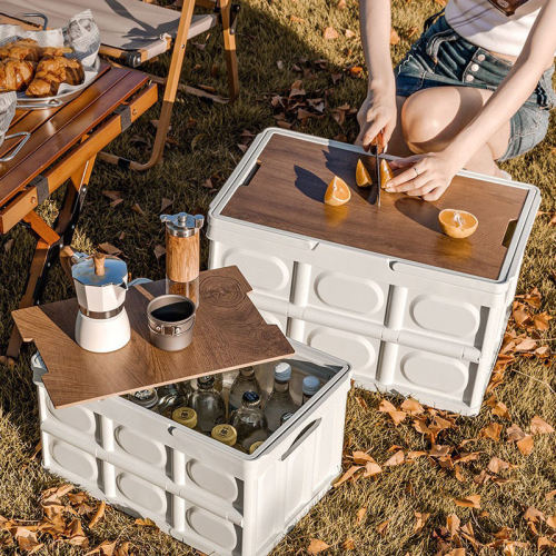 Scatola portaoggetti multifunzionale in plastica per esterni con coperchio da tavolo