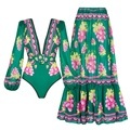 2024 Women's Swimwear: Ruffle Print Deep V One-piece Monokini with Kimono Cover-up1