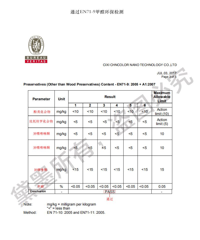 Through EN71-9 formaldehyde environmental testing