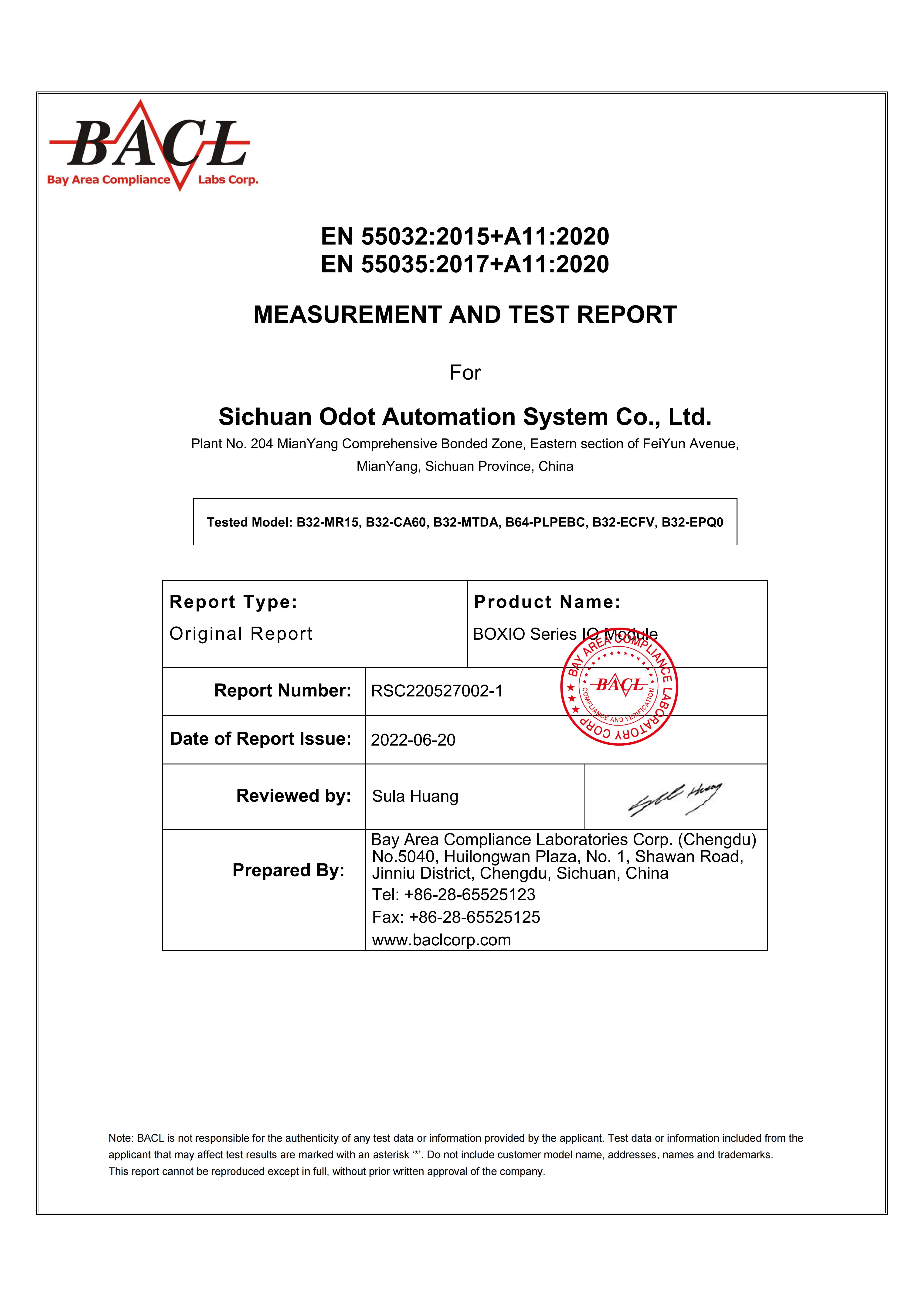 B系列一体化模块式IO命名规则变更前CE认证测试报告_20220620