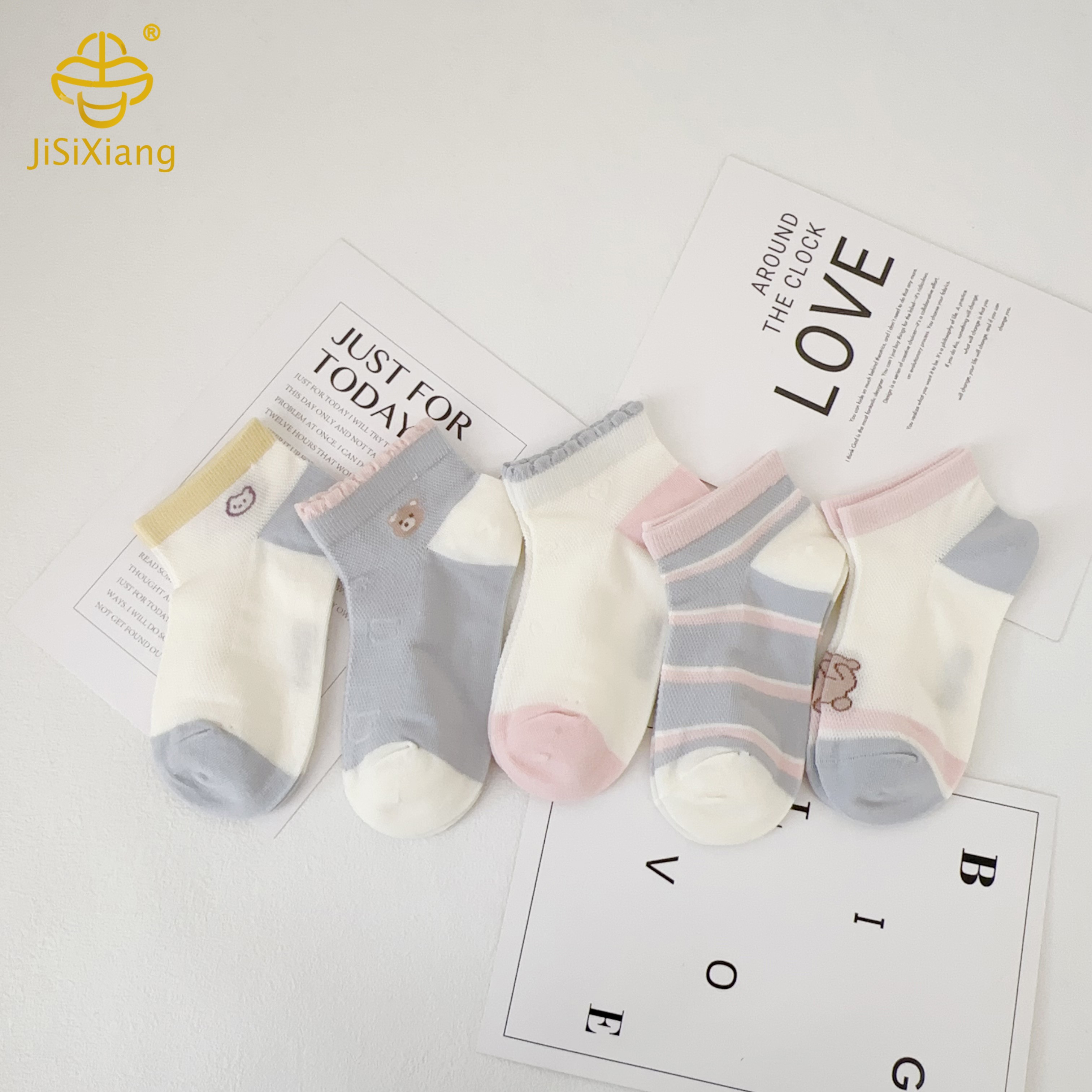 만화 곰 짧은 양말 메쉬 통기성 여자의 얕은 선박 양말