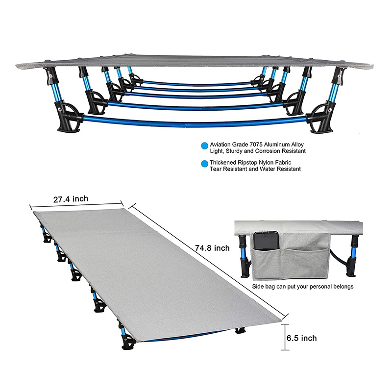 lightweight portable folding camping cot outdoor single bed with pillow