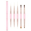 Pink Metal Double-Ended Nail Art Brushes Set: Oval, Flat, 3D Ombre Liner1