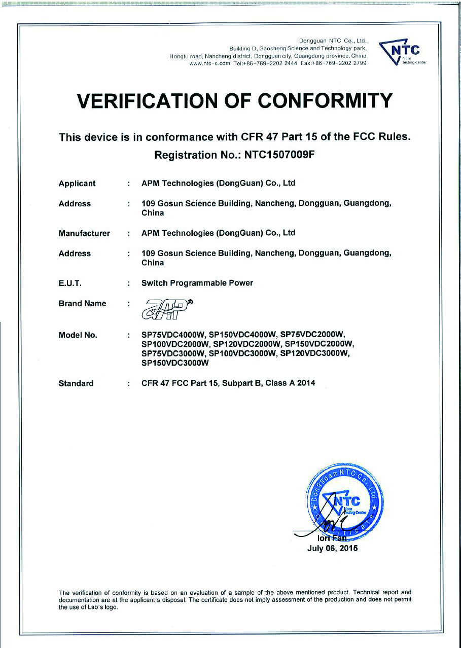 SP2kW,SP3kW,SP4kW FCC Certification