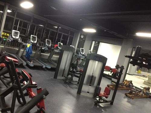 يقوم عميل من الهند بزيارة معدات اللياقة البدنية في قاعة المعارض لشركة Laijian Sports Equipment Co. ، Ltd.