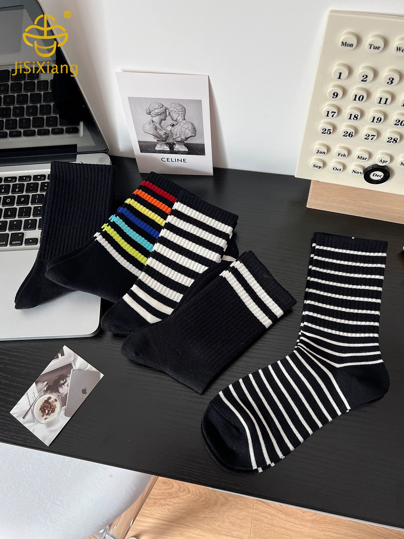 한국 버전 캐시미어 두꺼운 줄무늬 하이 튜브 양말 파일 양말