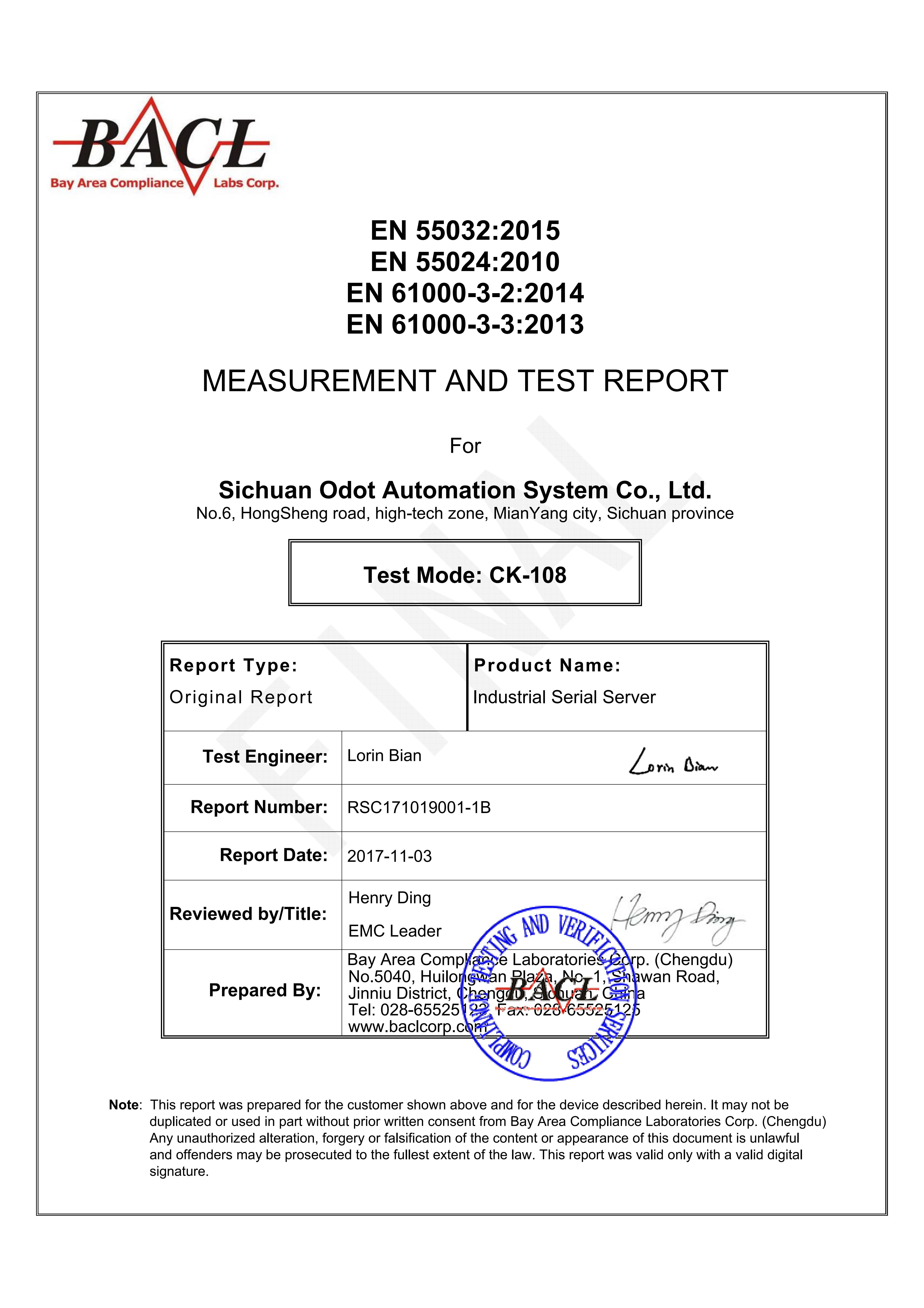 CK-108、CK-104、CK-102、 CK-101CE认证测试报告_20171103