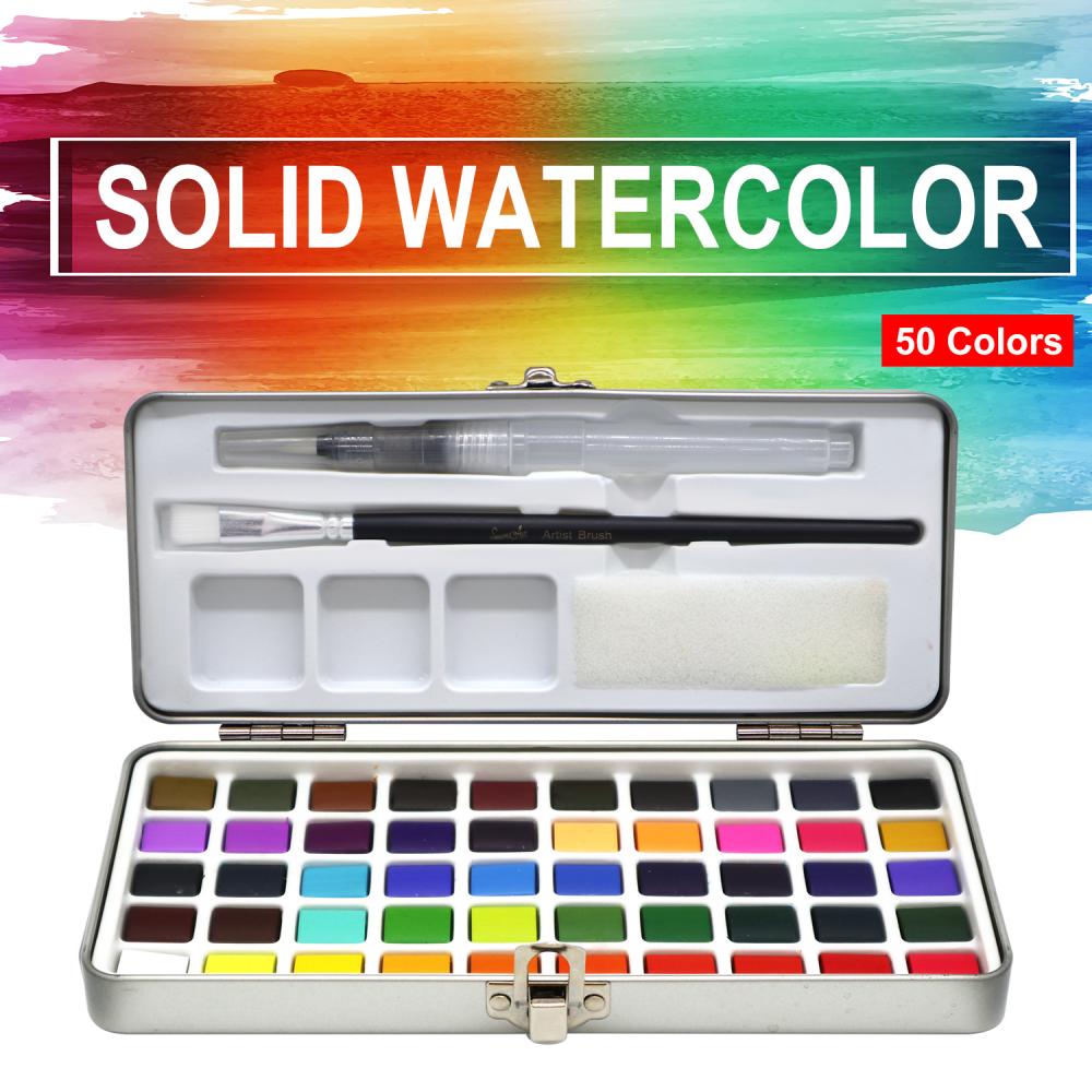 50 solid watercolor paint, all-in-one watercolor set, essentials for watercolor painting