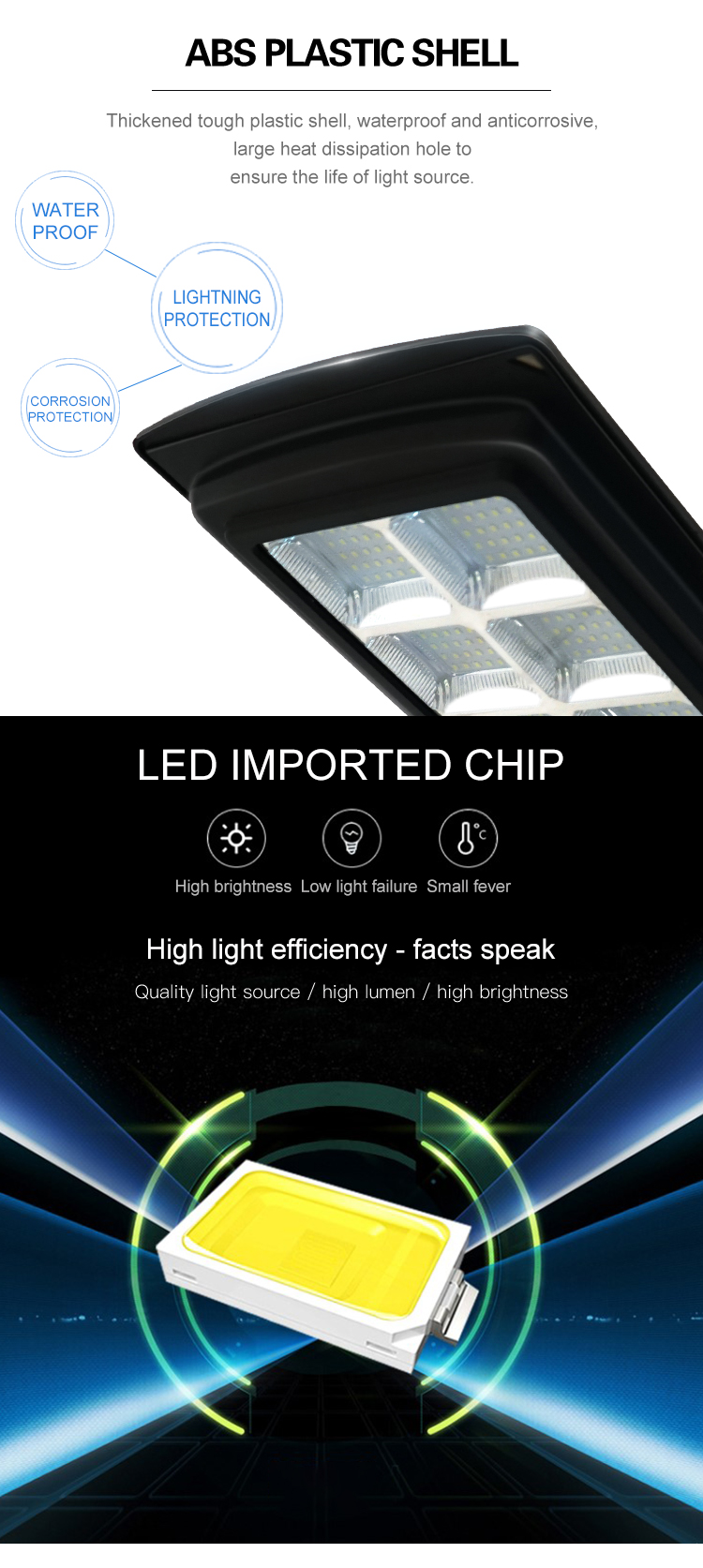 أضواء G-Lights عالية الجودة مقاومة للماء Outdor Ip65 100w 150w متكاملة الكل في واحد تعمل بالطاقة الشمسية