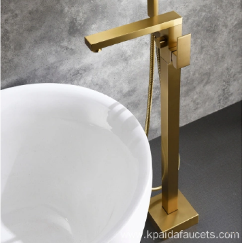 Elevate Your Bathroom Aesthetics with Brushed Gold Floor Freestanding Bathtub Faucets