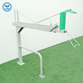 Two-Tier Silver Bike Rack with Green Handles for Urban Outdoor Bike Storage1