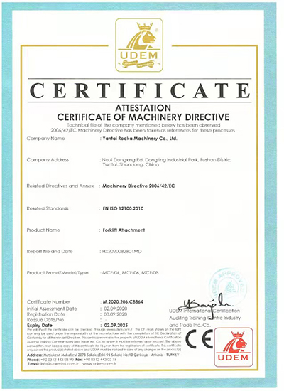 Attestation Certificate Of Machinery Directive