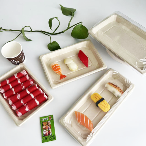 Differents sizes sushi bagasse tray
