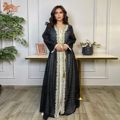 ست زنانه مسلمان عرب دبی جلابیا زیر لباس و نوار طلایی کمربند دوزی ست 2 تکه کیمونو عبایاس1