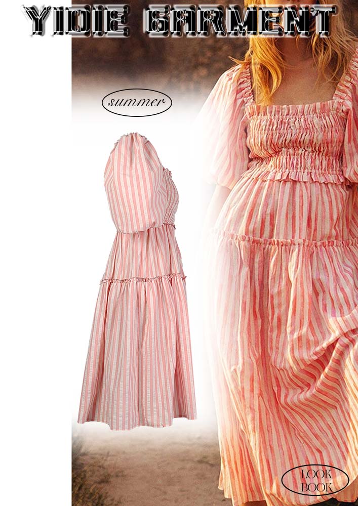 Cotton Poplin Puff Sleeve Tiered Dress