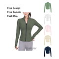 Women's Long Sleeve Yoga Dress with Finger Holes, Quick Dry Tights, Standing Collar, and Zipper1