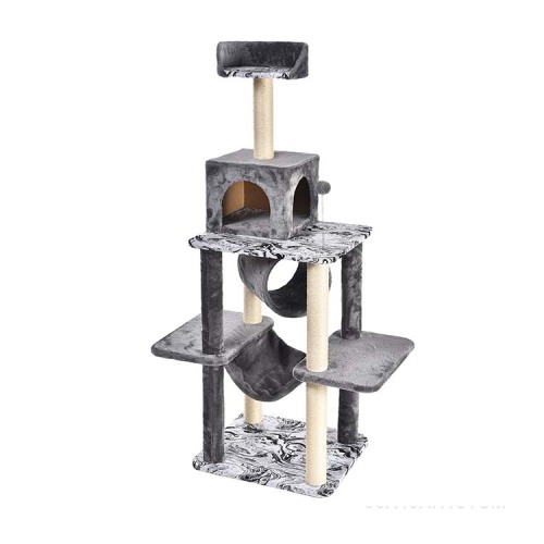 ผลิตภัณฑ์ Cat Tree ขนาดใหญ่โพสต์รอยขีดข่วนที่ปกคลุมไปด้วยเยื่อหุ้มปอดและ 2 ห้องหรูหรา 1