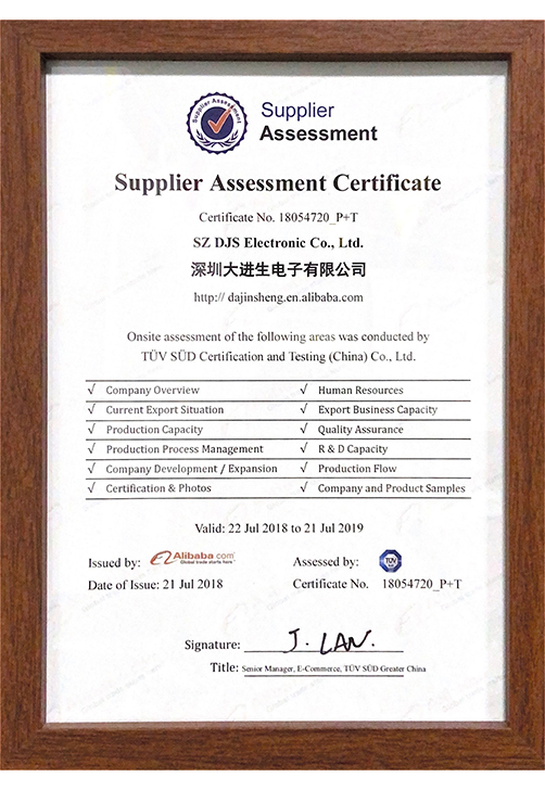 Supplier Assessment Certificate