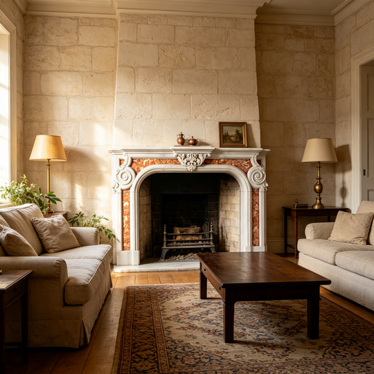 Antique-Style-Stone-Fireplace-Surround-With-Intricate-Carvings