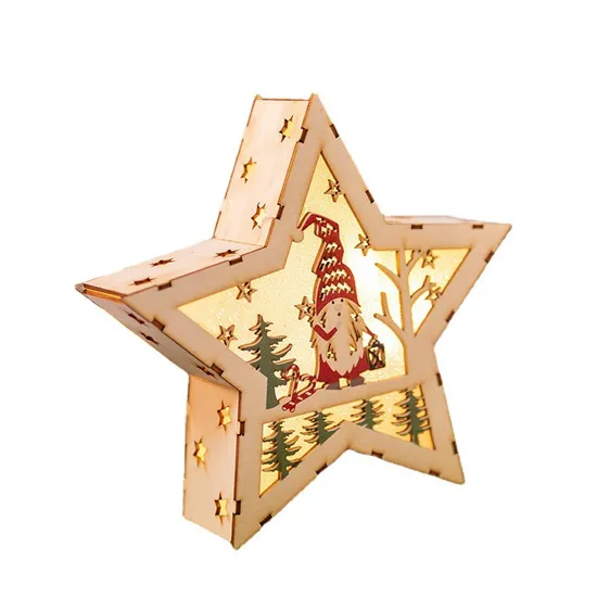 Encantadoras luces navideñas de Pentagram de madera con Santa y Snowman1