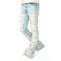 Custom Men Streetwear vintage Distressed Stretch Denim Pants Fashion Rapped Stacked Jeans1