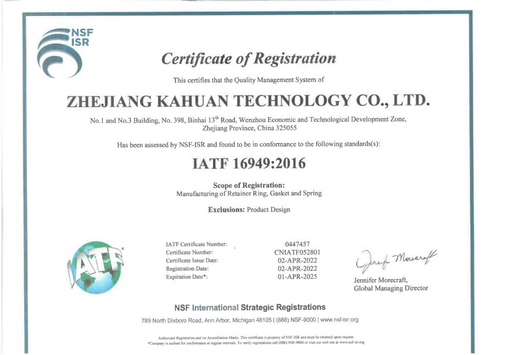 Quality Management System Certificate