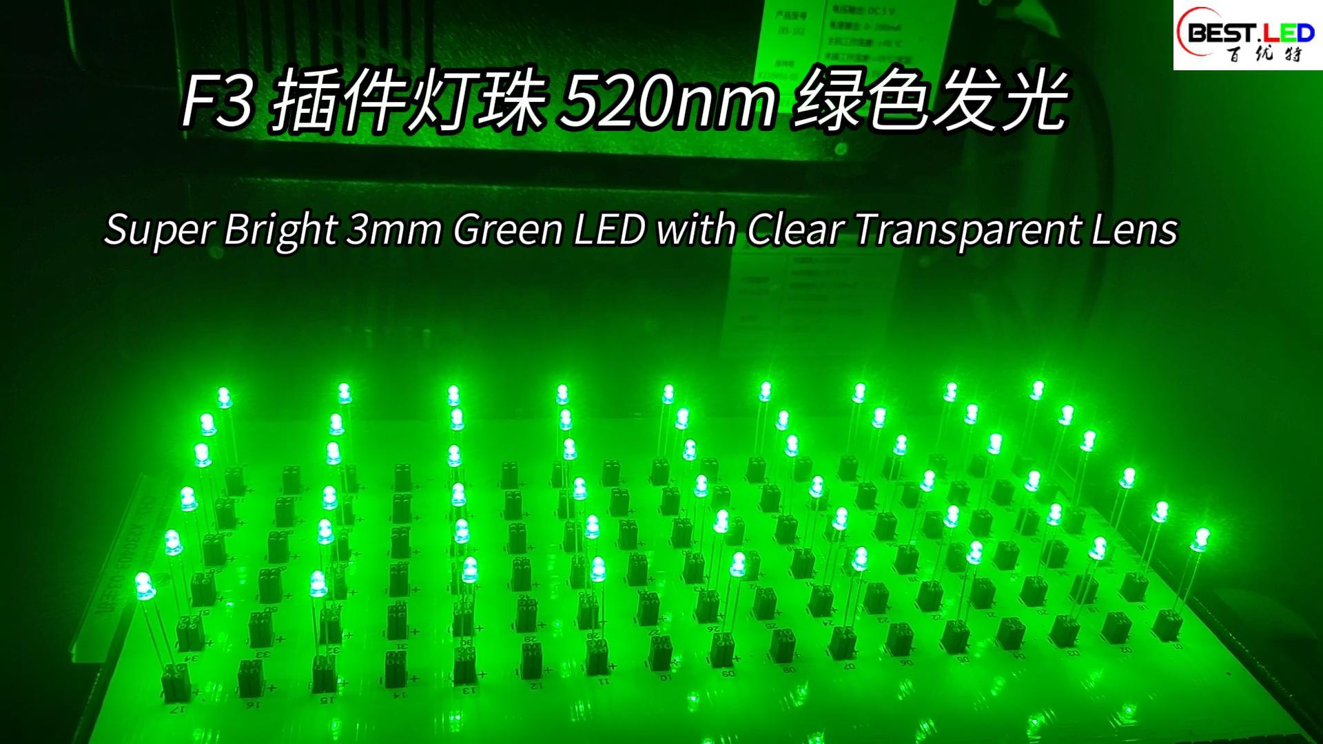 LED verte de 3 mm super brillante avec objectif transparent