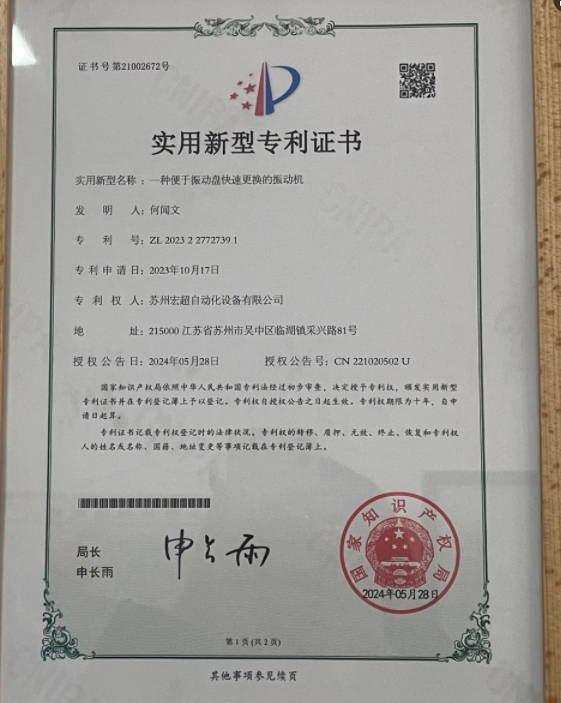 Patent Certificate for Invention