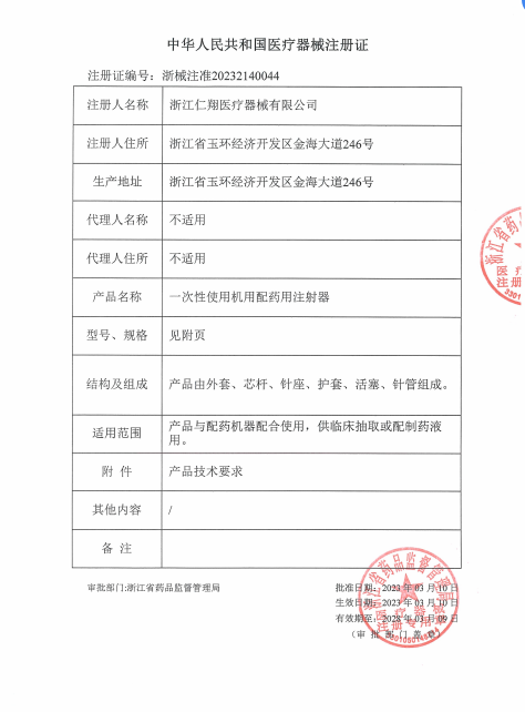 Medical Device Registration Certificate of the People's Republic of China