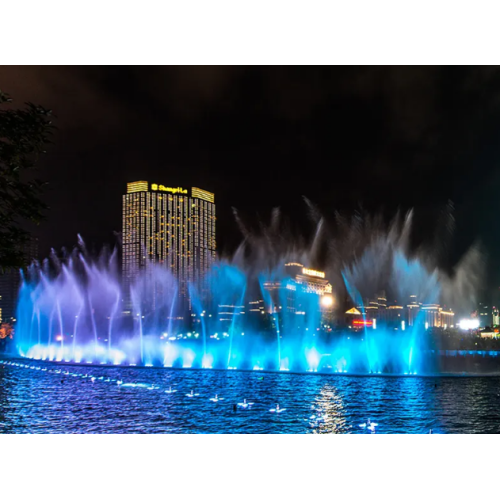 Efecto de iluminación de las luces de la fuente LED en la fuente de música