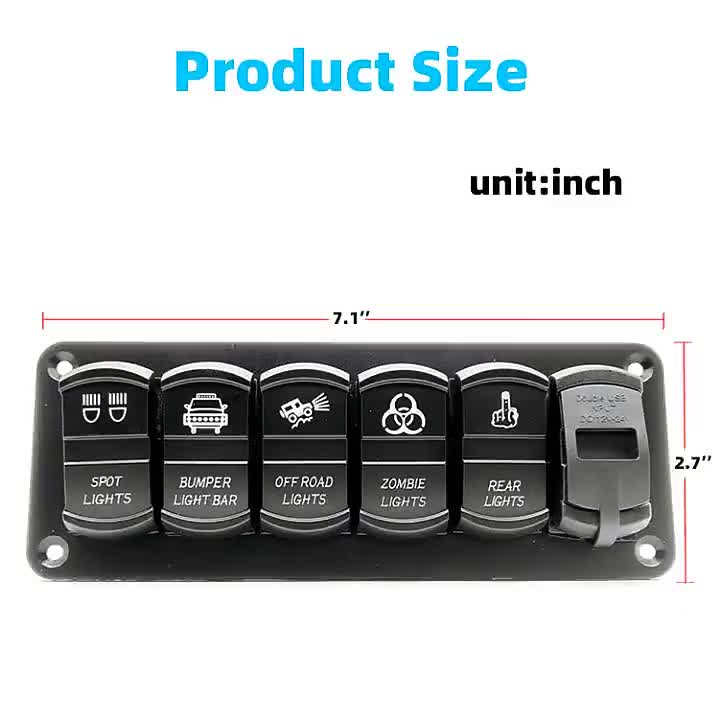 DC 12V 24V 6 สวิตช์แผงแก๊งค์ 4.8A ปลั๊กซ็อกเก็ตเรือทะเลอลูมิเนียมคู่สวิตช์โวลต์มิเตอร์สองแผง 1