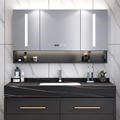 Matte Black 3-Door Bathroom Vanity Top with Mirror Cabinet and LED Light1