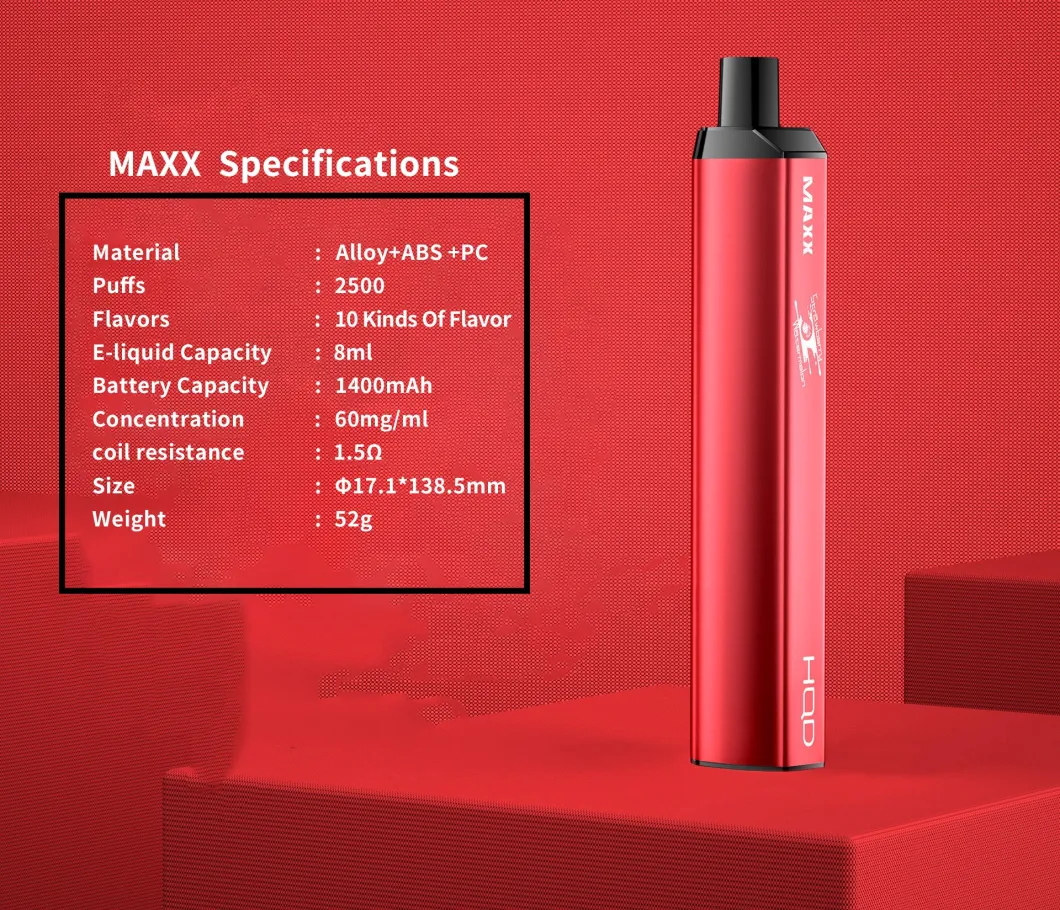 Top Selling Hqd Maxx E-Cigarette E-Cig Metal Material Disposable Vape with Large Capacity Vape Vaporizer Pen Pod