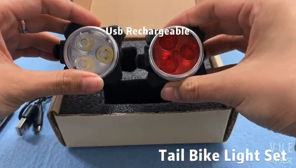 USB Rechargeable Front White Bicycle Light Waterproof 4 Modes Bike Red Tail LED Light Set1