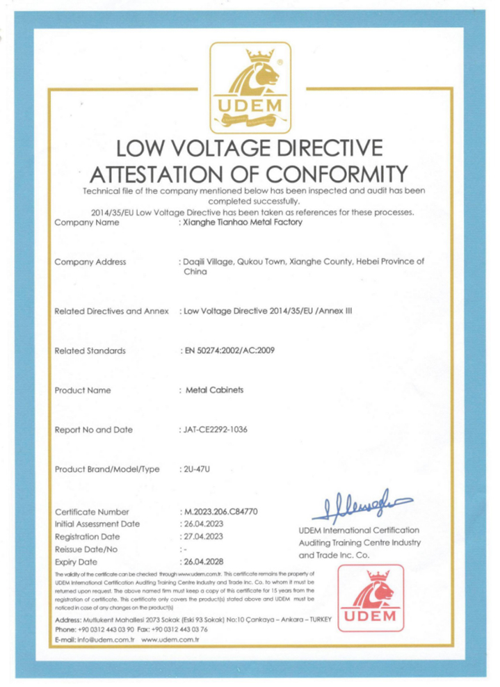LOW VOLTAGE DIRECTIVE ATTESTATION OF CONFORMITY