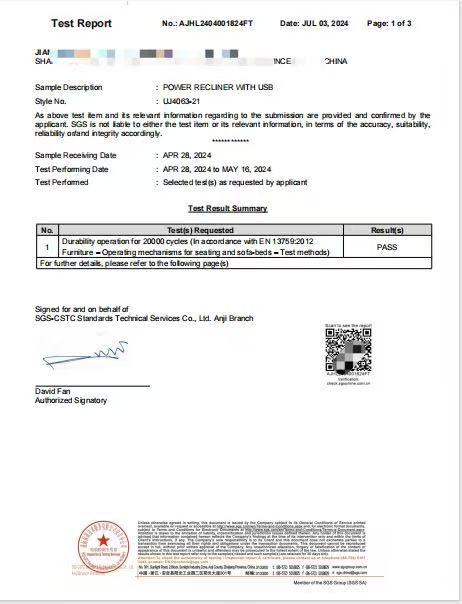 Recliner Test Report