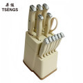 Japanese Stainless Steel Cream Color Knife Set with Scissors and Holder1