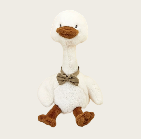 The baby learns to talk to repeat the duck plush t