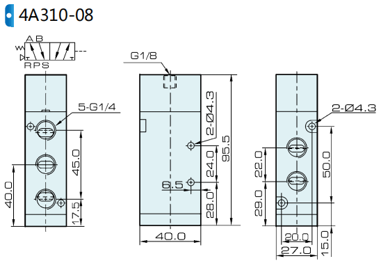 4A310-08 Airtac Typ 5/2 Wege pneumatisches luftbetätigtes Vorsteuerventil 0