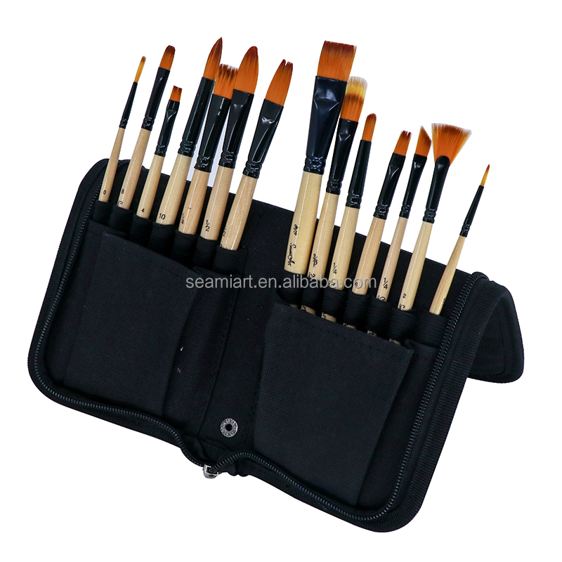 mix art paint brushes set for nylon watercolour/acrylic/ Oil,14 Different Size for artist Painting with bag pinceles arte1
