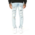 Custom Men Streetwear vintage Distressed Stretch Denim Pants Fashion Rapped Stacked Jeans1