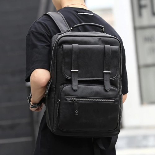 2022 small black sink business cuir boy book bags male leather backpack for teens1