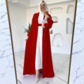 2026 توری اپلیکو قرمز باز عبای + جلیقه لباس دو تکه با کمربند لباس زنانه مسلمان خاورمیانه جدید1